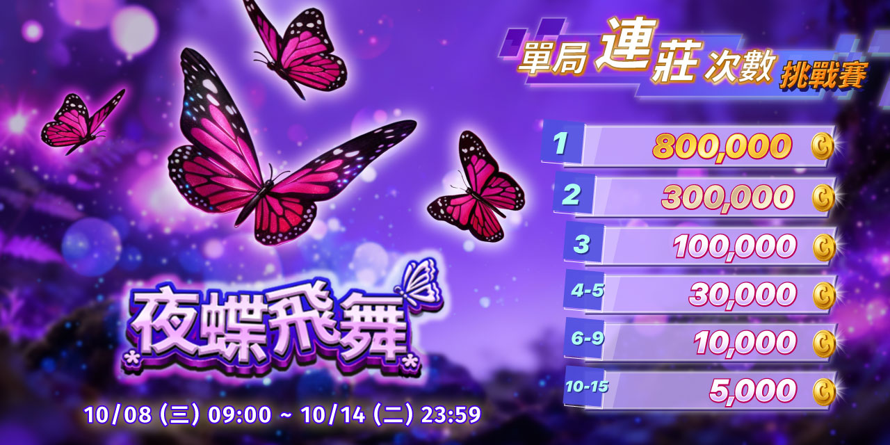 「 夜蝶飛舞 」單局連莊次數挑戰賽